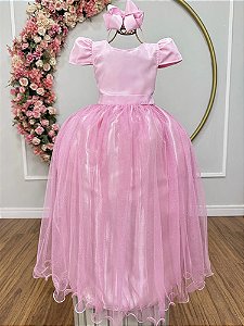Vestido Infantil Formatura Festas Luxo Daminhas Rosa