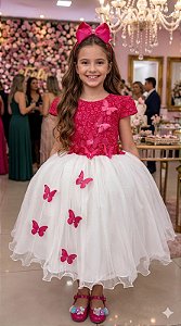 Vestido Infantil Jardim das Borboletas Midi Pink E Off