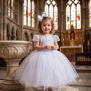 Vestido Infantil Batizado Branco Festa Casamento Luxo