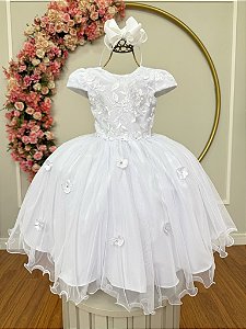 Vestido Infantil Jardim Encantado Branco Festa Renda Luxo