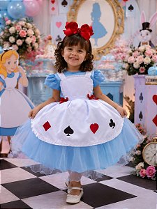 Vestido Infantil Tematico Mundo Encantado Azul Festas
