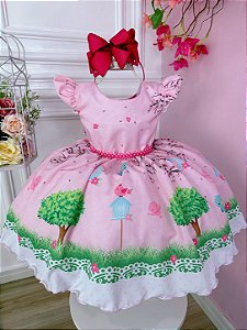 Vestido Infantil Jardim Encantado Rosa Festa Luxo