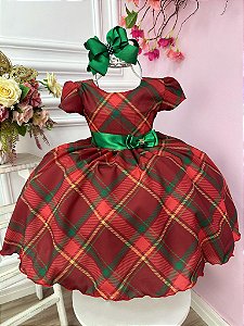 Vestido Infantil Vermelho Xadrez Natal Festas Luxo