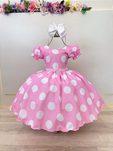 Vestido Infantil Rosa Poa Festa Luxo Aniversário