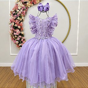 Vestido Infantil Lilas Bebe Bordado Jardim das Borboletas