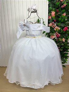 Vestido Infantil Longo Branco Formatura Tule Glitter Festa