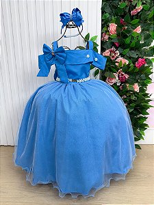Vestido Infantil Longo Azul Serenity Formatura Tule Glitter Festa