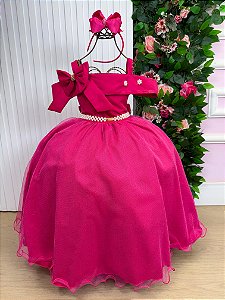 Vestido Infantil Longo Pink Formatura Tule Glitter Festa