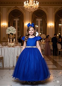 Vestido Infantil Formatura Amarelo Longo Tule com Glitter 4 ao 18