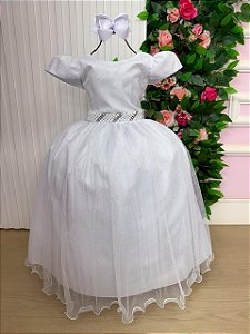 Vestido Infantil Festa Menina Branco Luxo Glitter Formatura