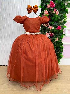 Vestido Infantil Formatura Terracota Longo Glitter