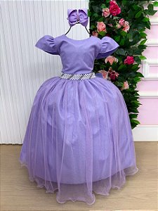 Vestido Infantil Formatura Lilás Longo Glitter Dama