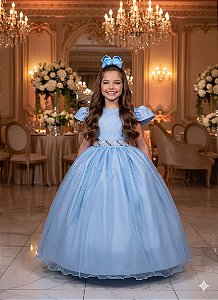 Vestido Infantil Formatura Azul Bebê Longo Glitter Dama