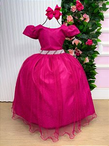 Vestido Infantil Formatura Pink Longo Glitter Dama