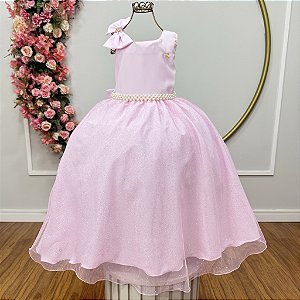 Vestido Infantil Longo Rosa Claro Luxo Daminhas Formaturas
