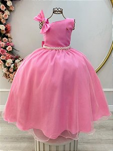Vestido Infantil Longo Rosa Chiclete Luxo Daminhas Formaturas