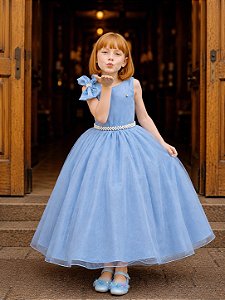 Vestido Infantil Longo Azul Luxo Daminhas Formaturas