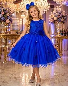 Vestido Juvenil Regata Flores Azul Royal