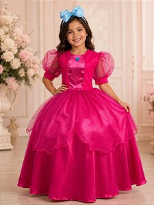 Fantasia Princesa Infantil Pink Contos de Fadas Luxo Longa Festas Aniversário