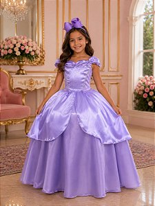 Fantasia Princesa Infantil Lilas Contos de Fadas Luxo Longa Festas Aniversário
