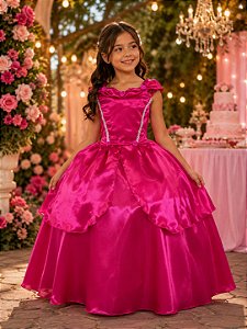 Fantasia Princesa Infantil Pink Contos de Fadas Luxo Longa Festas Aniversário