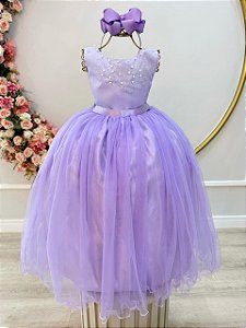 Vestido Infantil Longo Lilás Formatura Daminha Festas Luxo