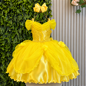 Vestido Infantil Princesas Amarelo Festa Luxo Aniversário