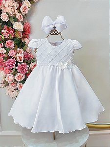 Vestido Bebê Branco Batizado Batismo Busto Festa Luxo