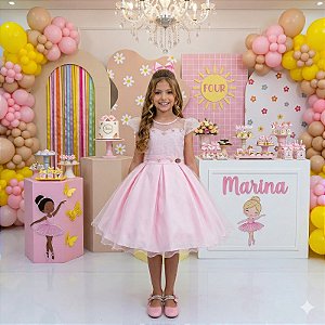 Vestido Infantil Rosa Festa Luxo Igreja