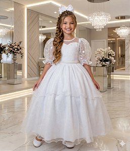 Vestido Infantil Branco Busto Renda Daminhas Festas Luxo