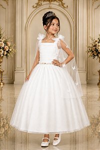 Vestido Infantil Longo Branco Formatura Casamento  Borboletas Festas