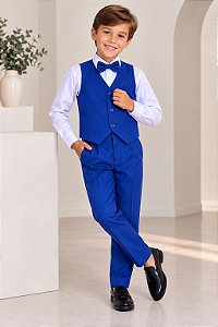 Conjunto Infantil Menino Social Colete Casamento Azul Royal