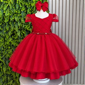 Vestido Infantil Vermelho Daminhas Festas Casamento