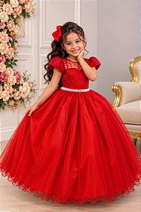 Vestido Festa Infantil Princesa Formatura Daminha Vermelho