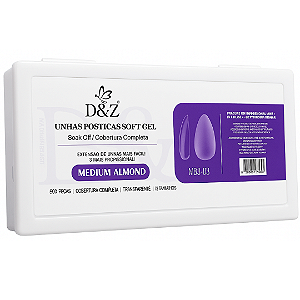Unhas Postiças Soft Gel Almond Média Fosca D&Z – 500 Peças