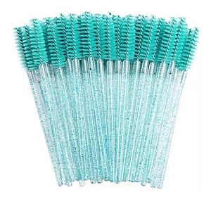 Escovinha de Cilios Verde Agua com glitter 50un