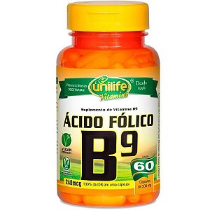 Vitamina B9 Ácido Fólico 500mg 60caps - Unilife