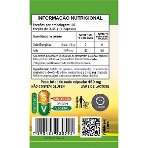 Iodo Iodeto de Potássio 450mg 60 Caps - Unilife