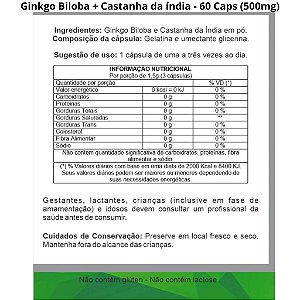 Ginkgo Biloba + Castanha da Índia 500mg 60caps - 4 Elementos