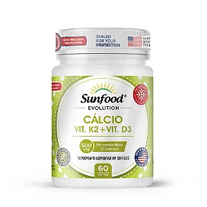 Cálcio + Vitamina K2 MK-7 + Vitamina D3 500mg 60 softgels - Sunfood