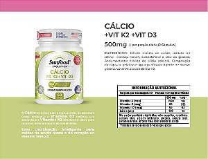 Cálcio + Vit. K2 MK7 + Vit. D3 500mg 60softgels - Sunfood