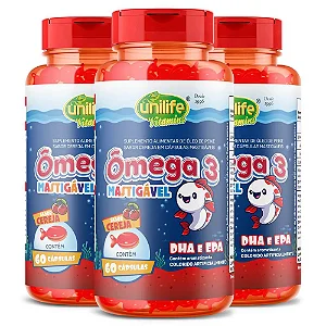 Ômega 3 Kids Mastigável Sabor Cereja 450mg 60 cápsulas - Unilife