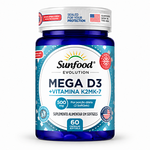 Mega D3 + Vitamina K2 MK-7 500mg 60 softgels - Sunfood Evolution