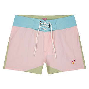 Boardshorts Sustentável Rosa com Verde e Azul Tons Pastel Frutoze