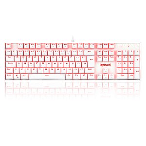 Teclado Mecânico Gamer Redragon Mitra Lunar White Single Color LED Vermelho Switch Azul