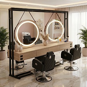 Bancada Industrial dupla para salão de beleza e barbearia (4 Lugares ) 250cm