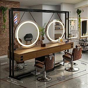 Bancada Industrial dupla para salão de beleza e barbearia (4 Lugares )