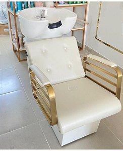Lavatório para cabelereiro com cuba de porcelana Slim Carol - Dourado