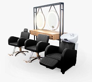 Salão Completo Sofia Base Estrela + Bancada com Espelhos