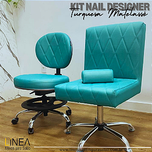 Kit Cadeira Nail Designer + Almofada de Mão - Estilo Matelassê (sem braços)